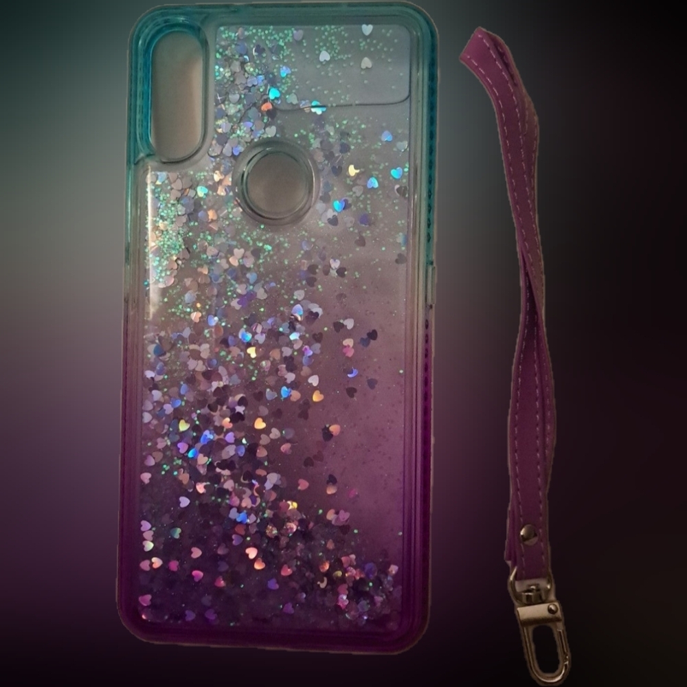 Alcatel 3V Purple Green Cellphone Case Confetti Glitter Filled Strap NWT